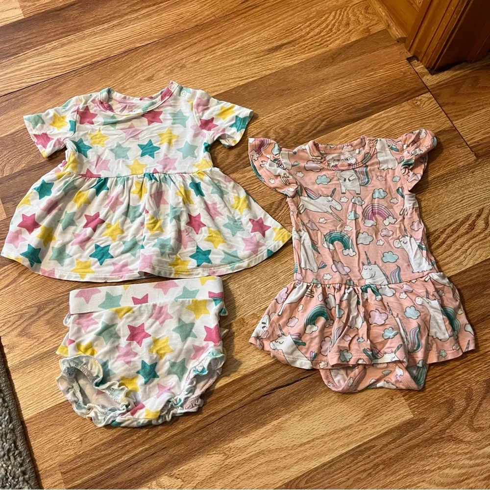 Posh Peanut 2-Fer  Star dress w/ bloomers and Unicorn  onesie Dress 3-6 month